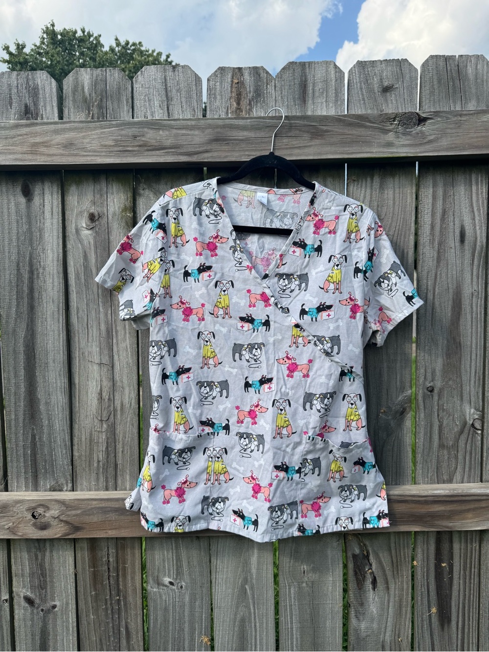 just be Light Gray Dog Print V-Neck Scrub Top